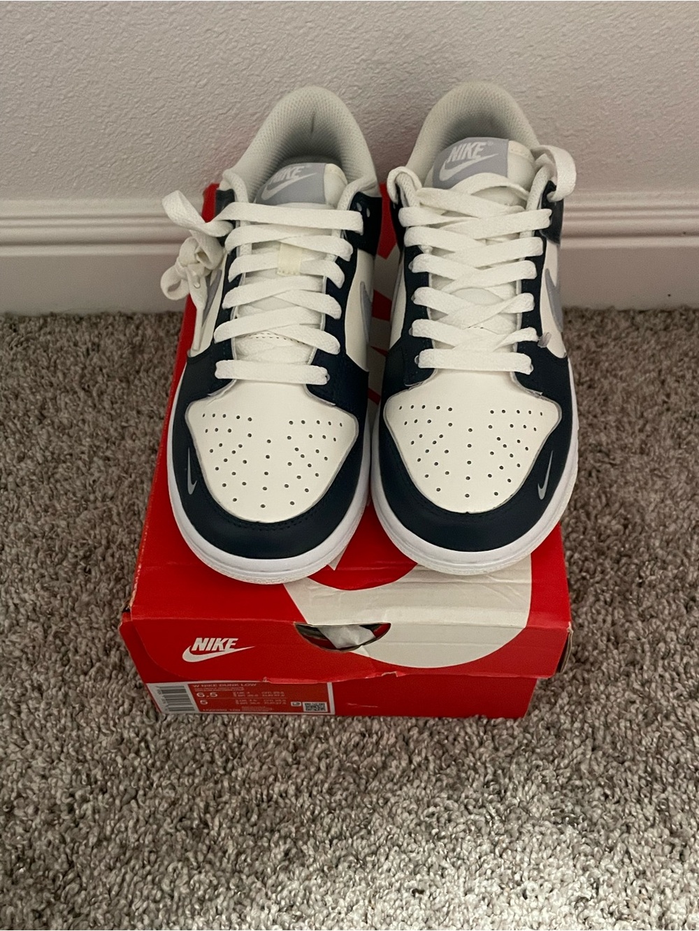 Nike Men’s Low-Top Sneakers — White, Navy & Red Accent